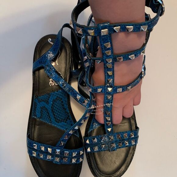 Free People Sneak Print animal print blue black Gladiator Sandals Sz 9 - Picture 3 of 9